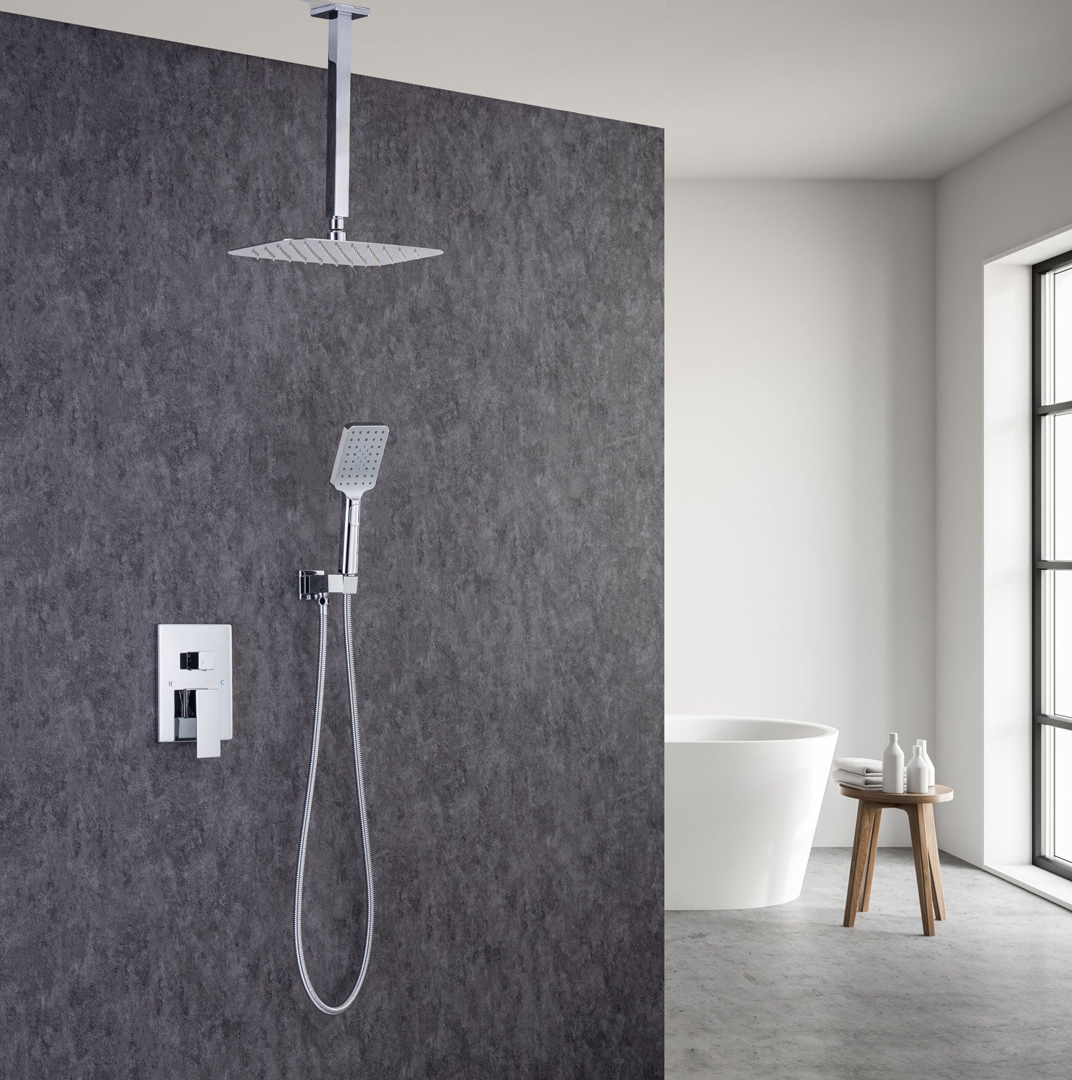 Système de douche complet à montage mural de 12 po avec robinet d'installation brute RX97205-12 