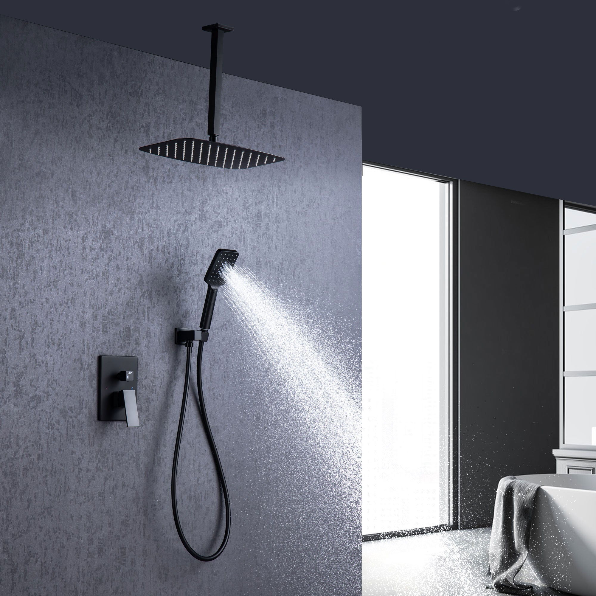 Système de douche complet à montage mural de 12 po avec robinet d'installation brute RX97205-12 
