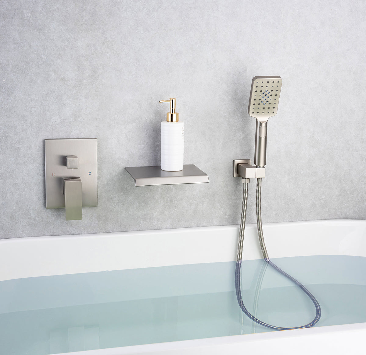 RAINLEX Single-Handle Wall-Mount Waterfall Tub Faucet with Handheld Shower