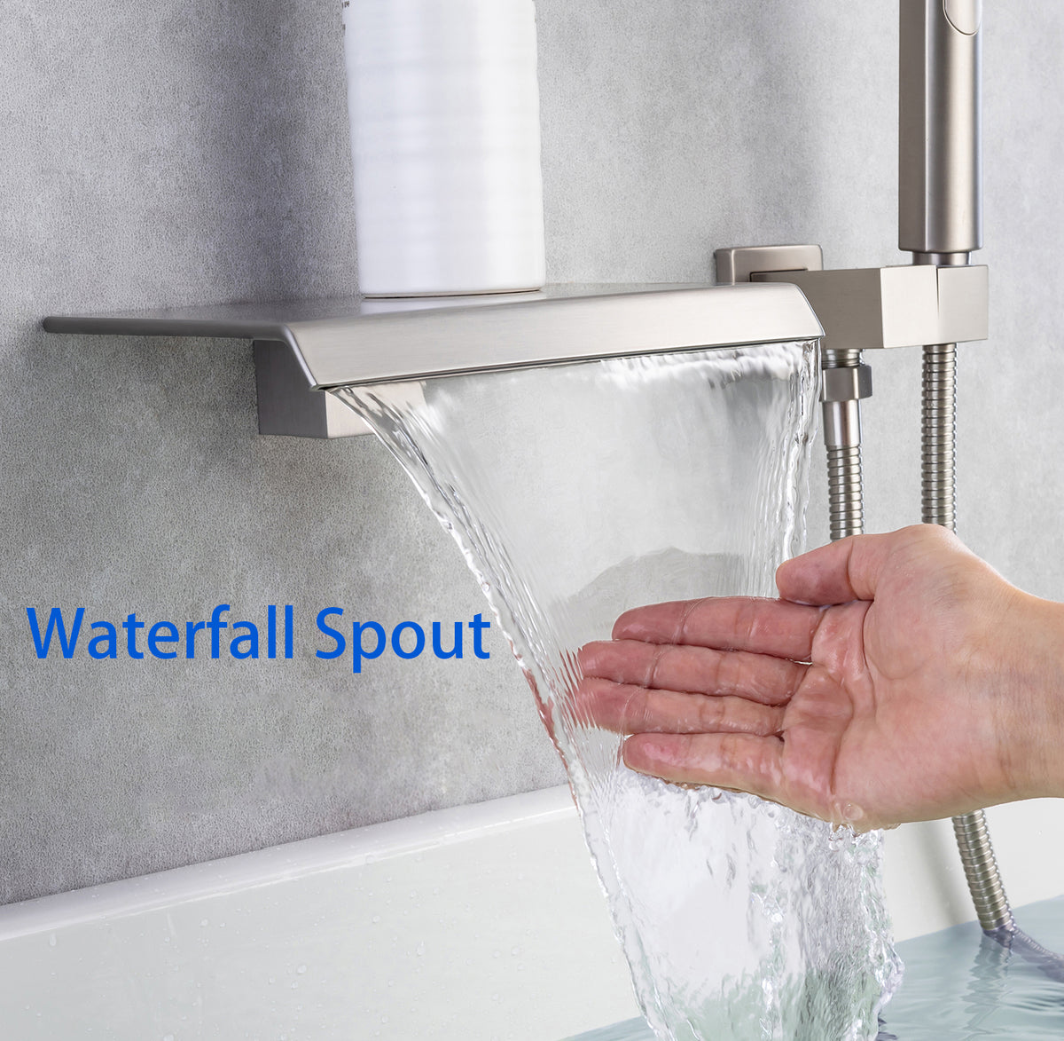 RAINLEX Single-Handle Wall-Mount Waterfall Tub Faucet with Handheld Shower