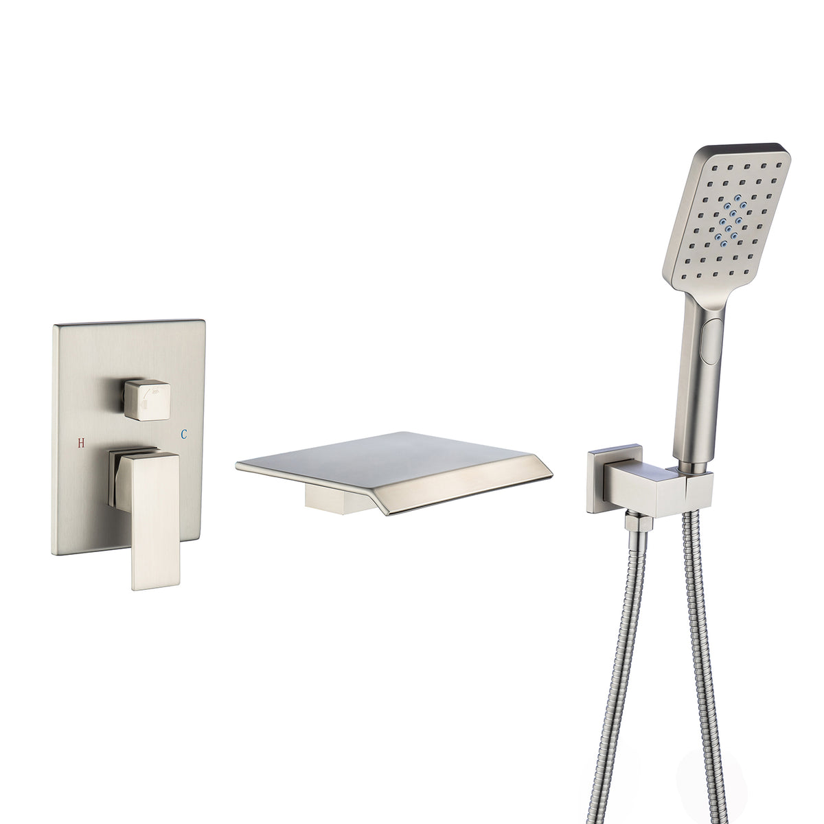 RAINLEX Single-Handle Wall-Mount Waterfall Tub Faucet with Handheld Shower