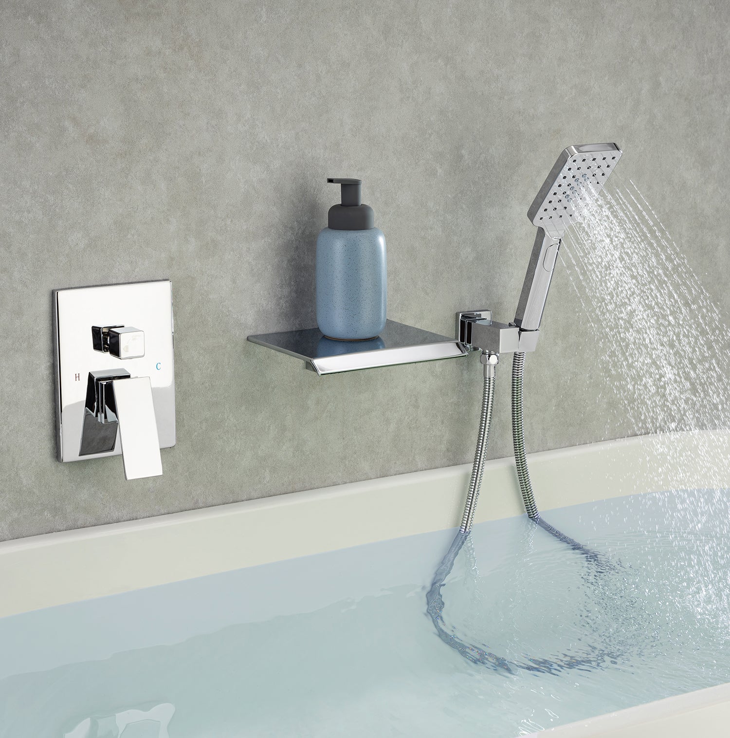 [Rainlex RX97207]Brushed Nickel Plating Waterfall Single-Handle Wall Mounted High Flow Rate Tub Faucet With Handheld Shower