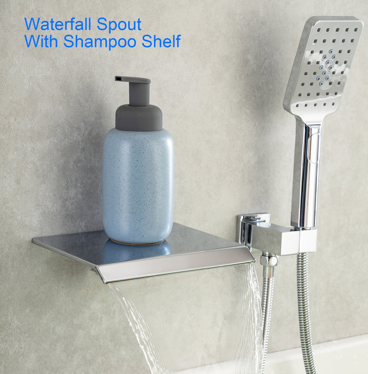 RAINLEX Single-Handle Wall-Mount Waterfall Tub Faucet with Handheld Shower