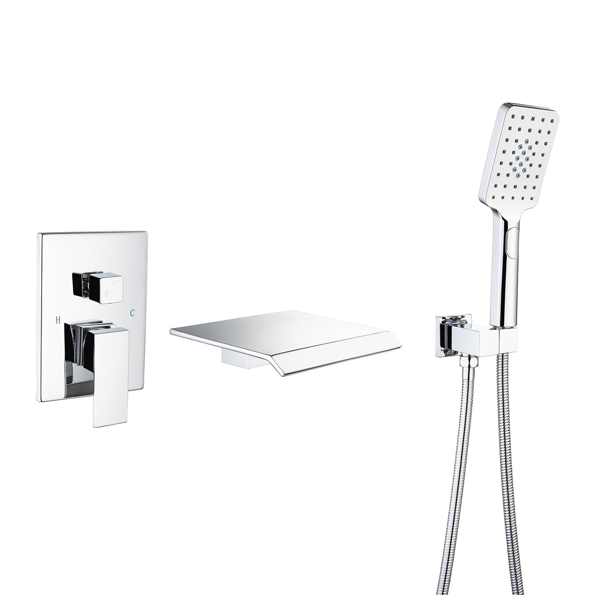 RAINLEX Single-Handle Wall-Mount Waterfall Tub Faucet with Handheld Shower