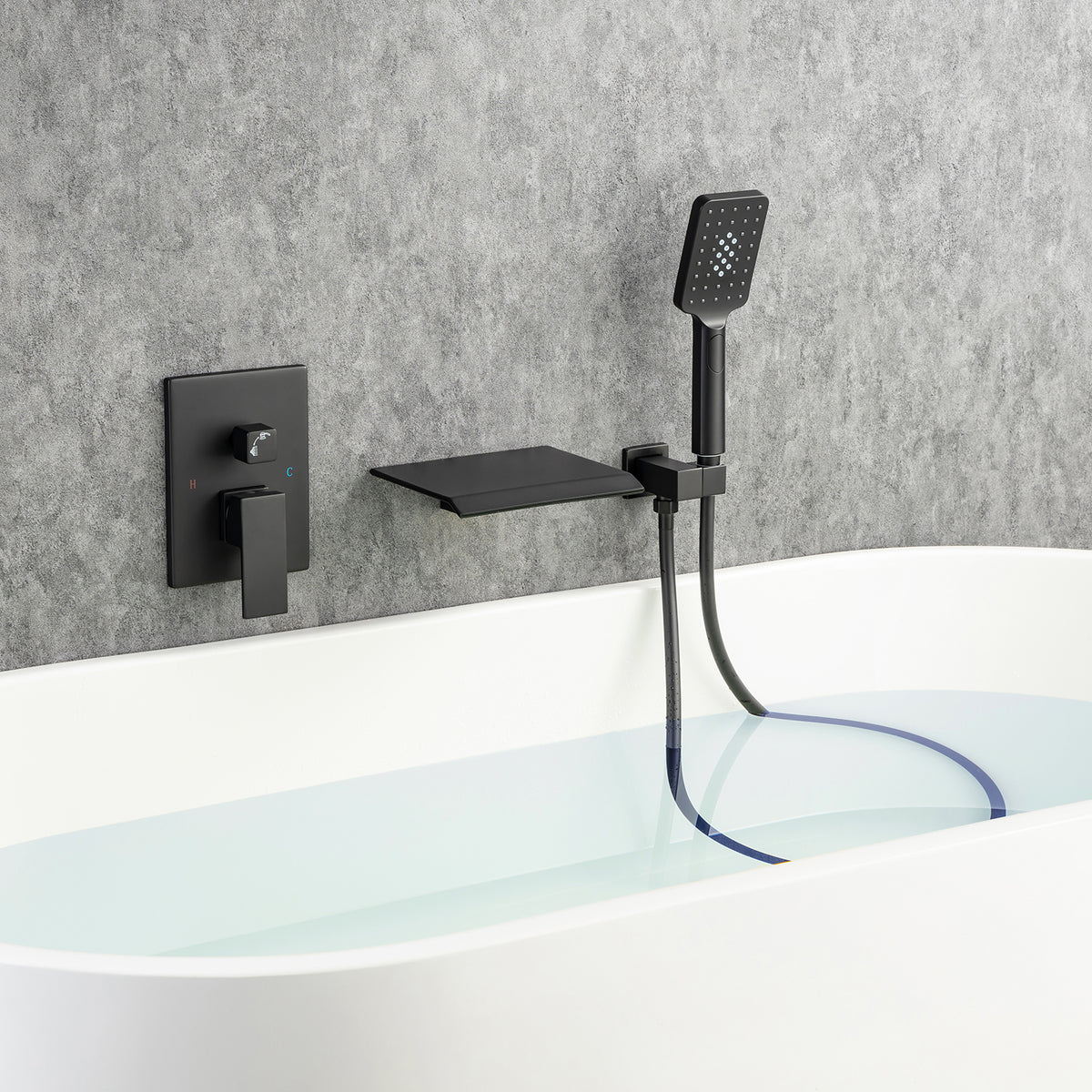 RAINLEX Single-Handle Wall-Mount Waterfall Tub Faucet with Handheld Shower