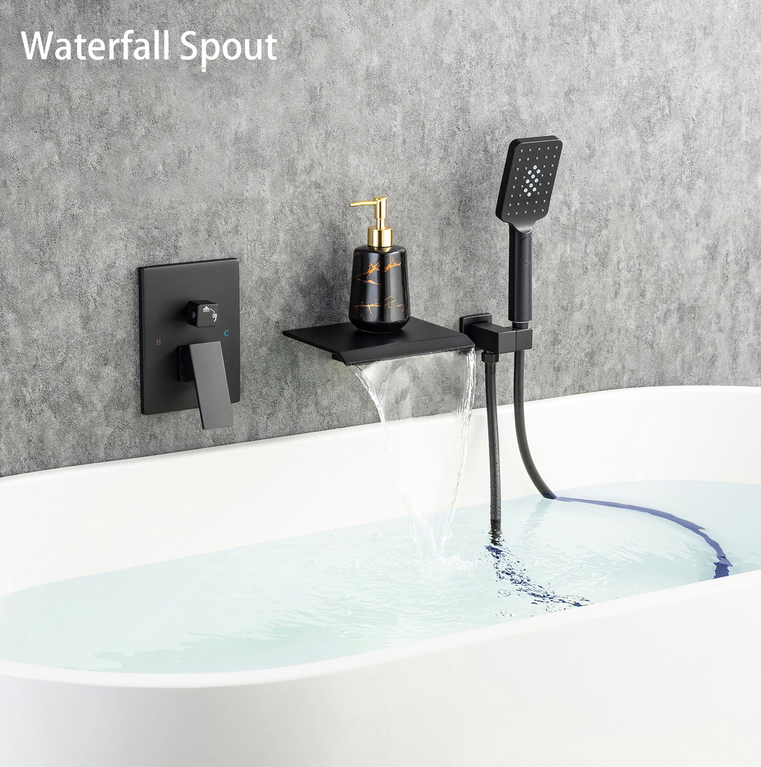 Waterfall Single-Handle Wall Mounted Tub Faucet With Handheld Shower RX97207