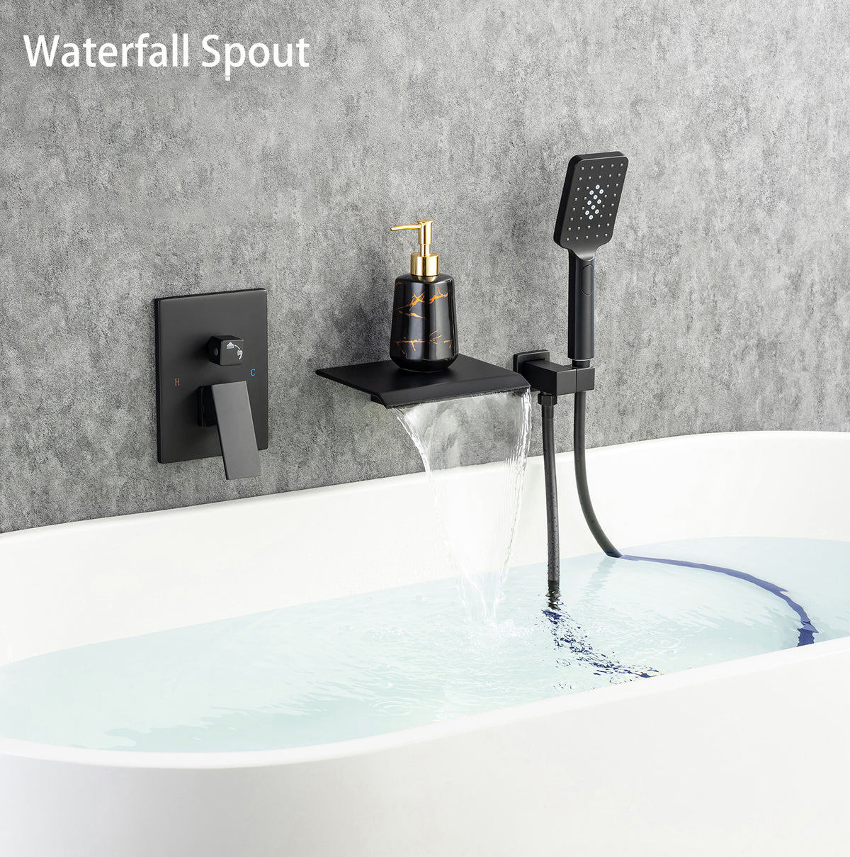RAINLEX Single-Handle Wall-Mount Waterfall Tub Faucet with Handheld Shower