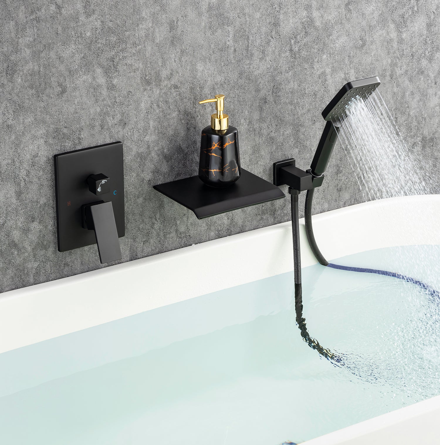 Waterfall Single-Handle Wall Mounted Tub Faucet With Handheld Shower RX97207