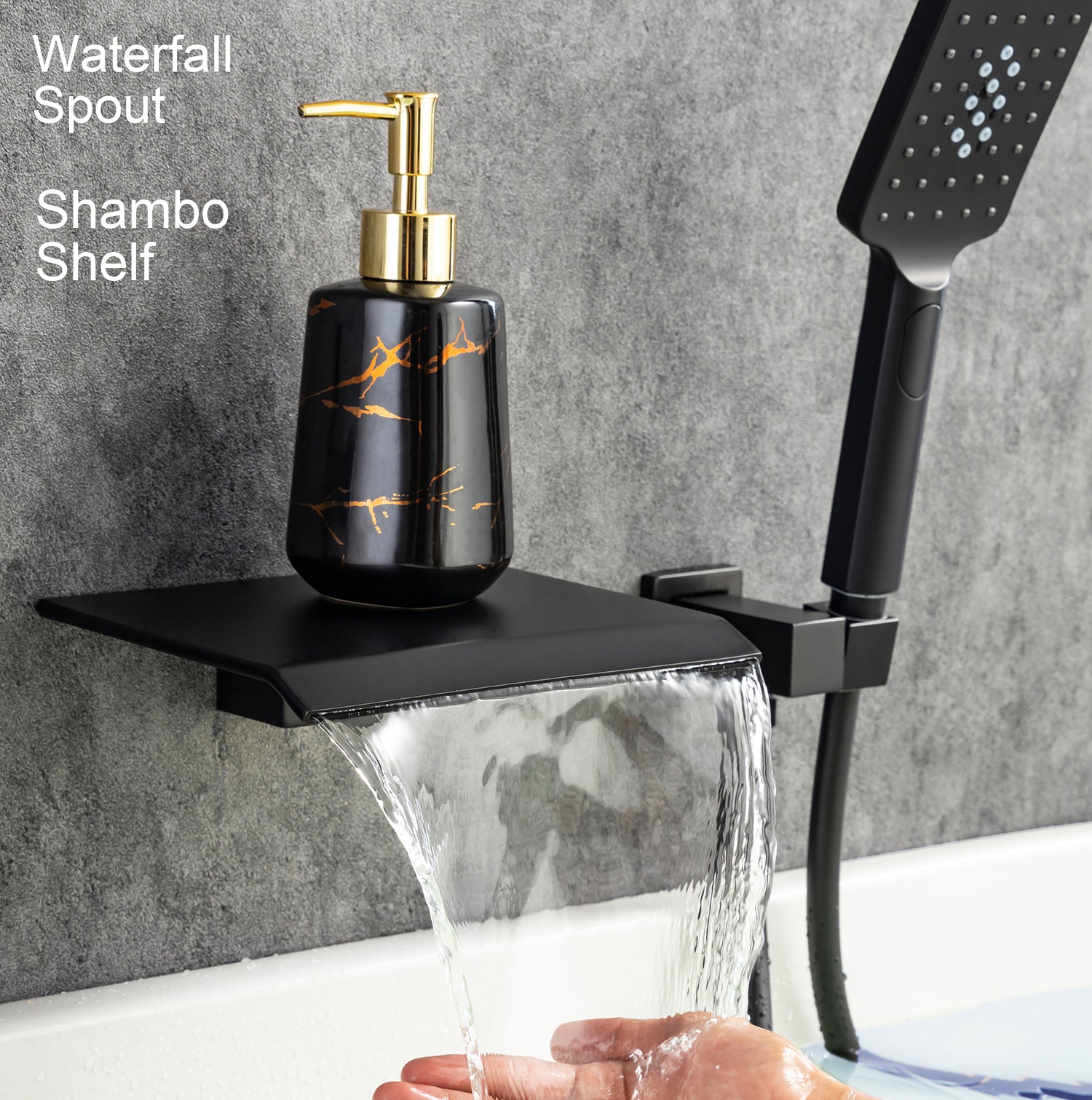 Waterfall Single-Handle Wall Mounted Tub Faucet With Handheld Shower RX97207