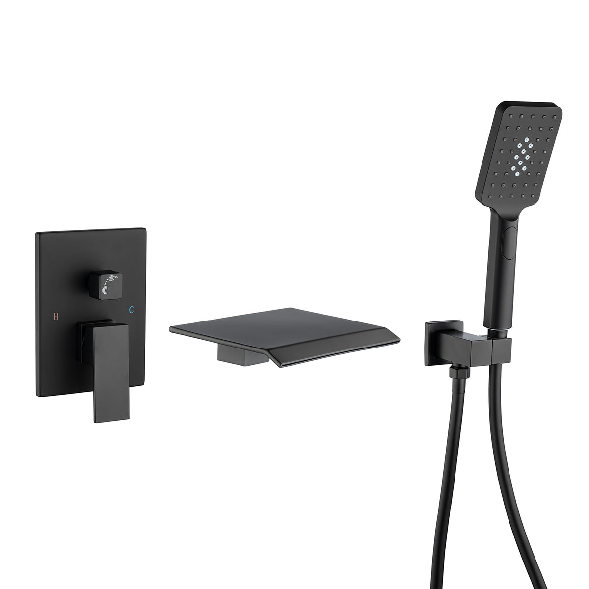 RAINLEX Single-Handle Wall-Mount Waterfall Tub Faucet with Handheld Shower