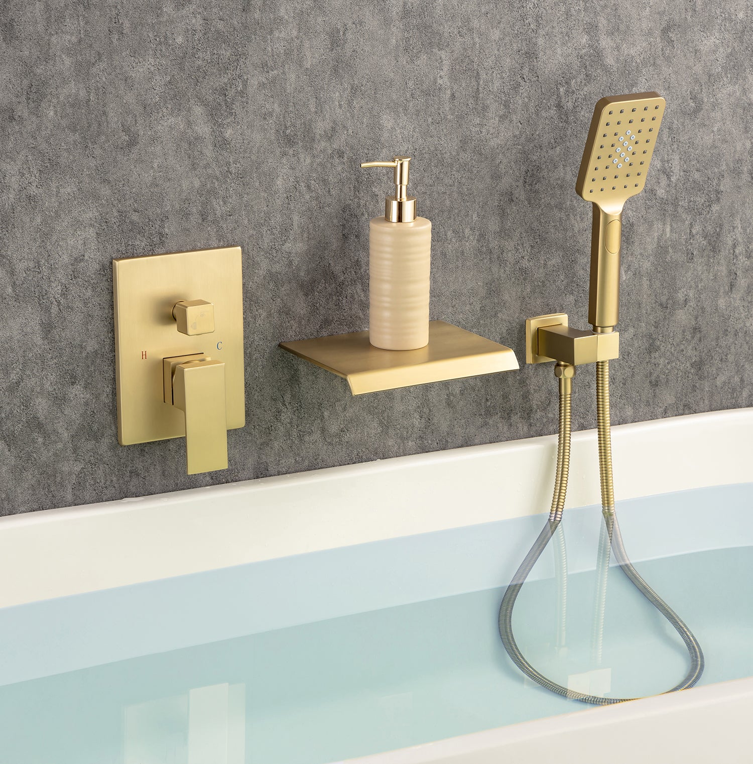 Waterfall Single-Handle Wall Mounted Tub Faucet With Handheld Shower