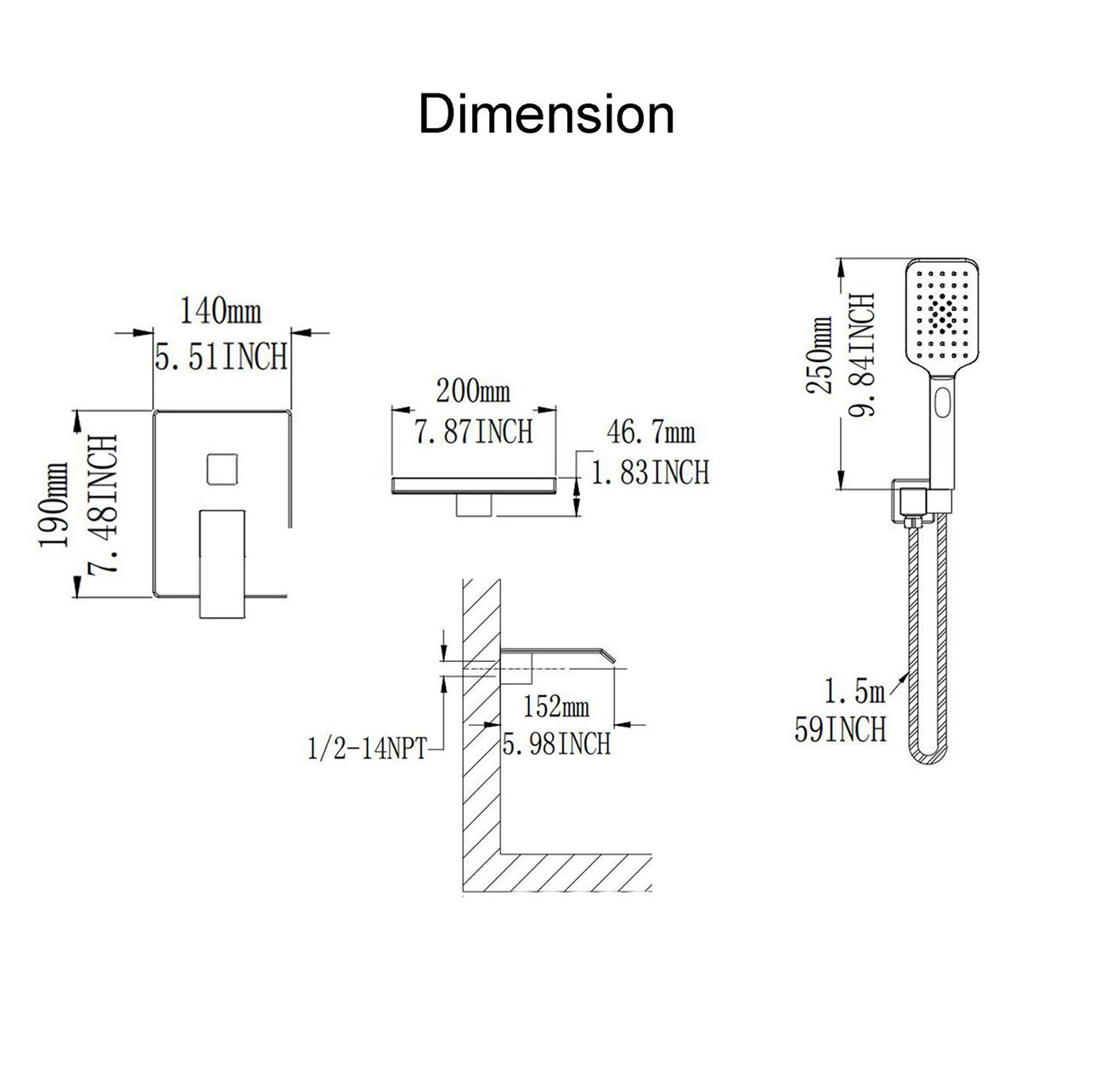 Dimensions of Shower