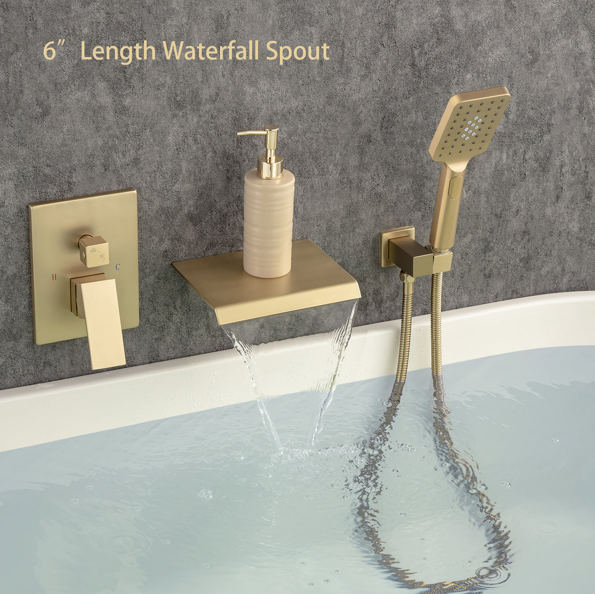 RAINLEX Single-Handle Wall-Mount Waterfall Tub Faucet with Handheld Shower