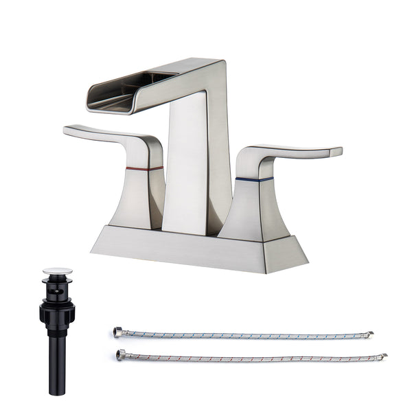 [Rainlex 3002] Waterfall Lavatory Centerset Faucet With Drain Assembly And Water Supply Line