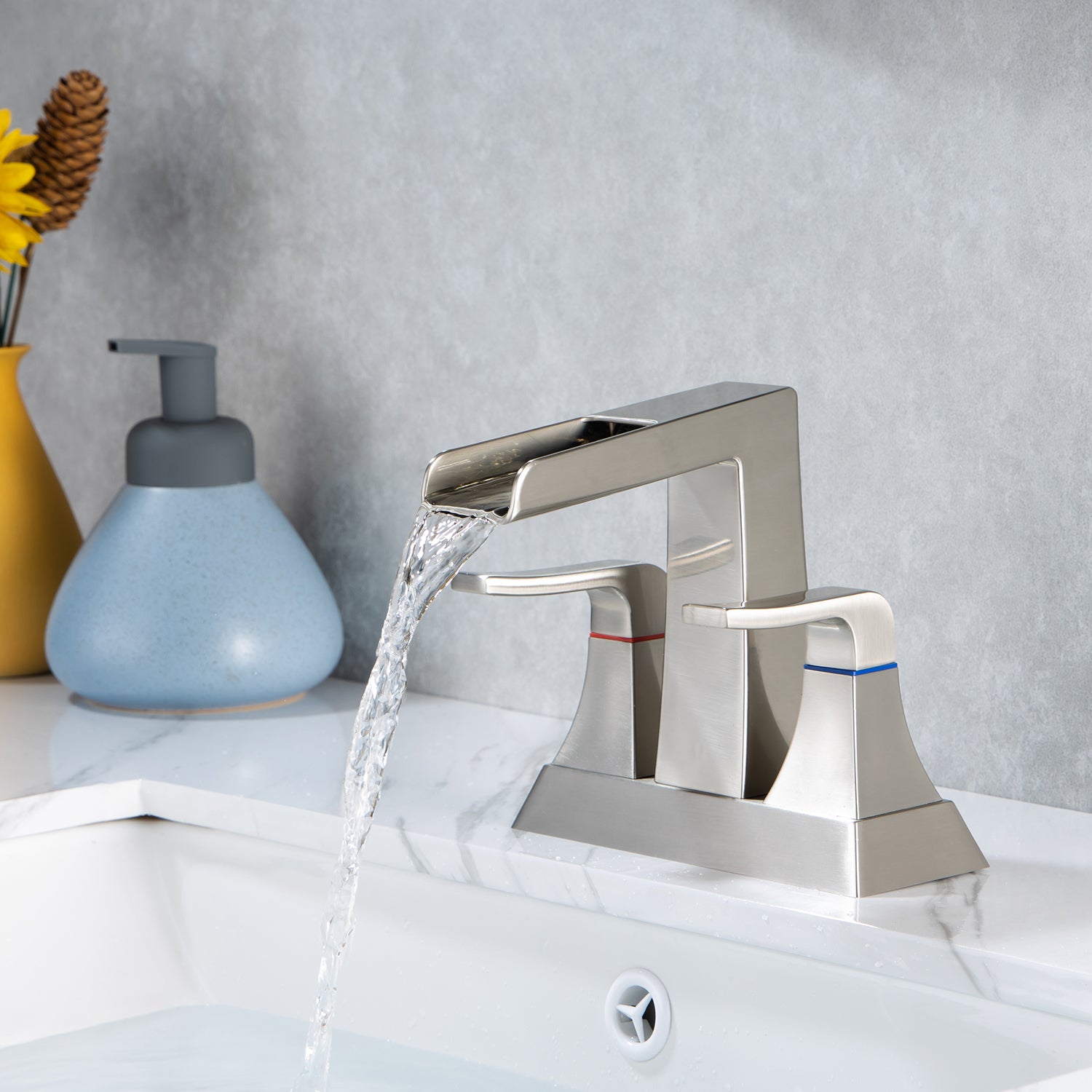 Rainlex 2-Handle Centerset Waterfall Bathroom Faucet with Drain Assembly
