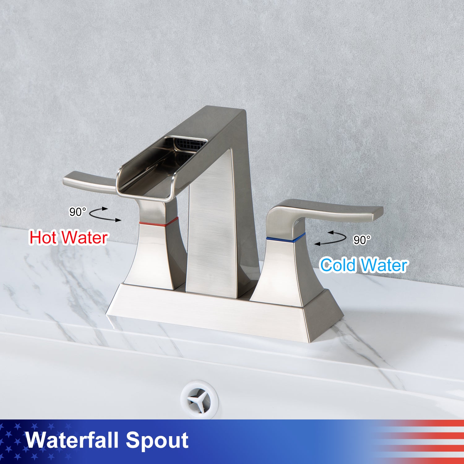 Rainlex 2-Handle Centerset Waterfall Bathroom Faucet with Drain Assembly