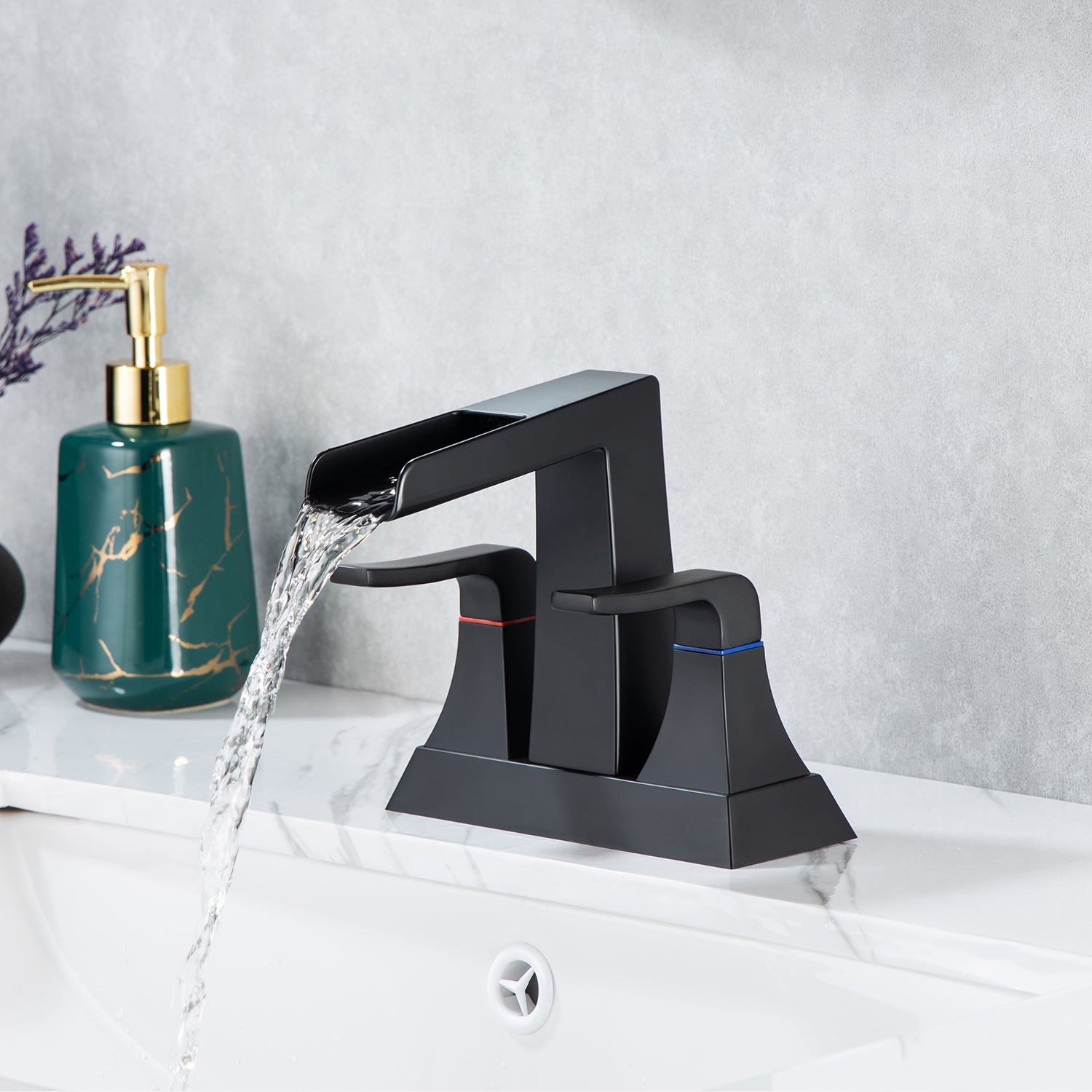 Rainlex 2-Handle Centerset Waterfall Bathroom Faucet with Drain Assembly