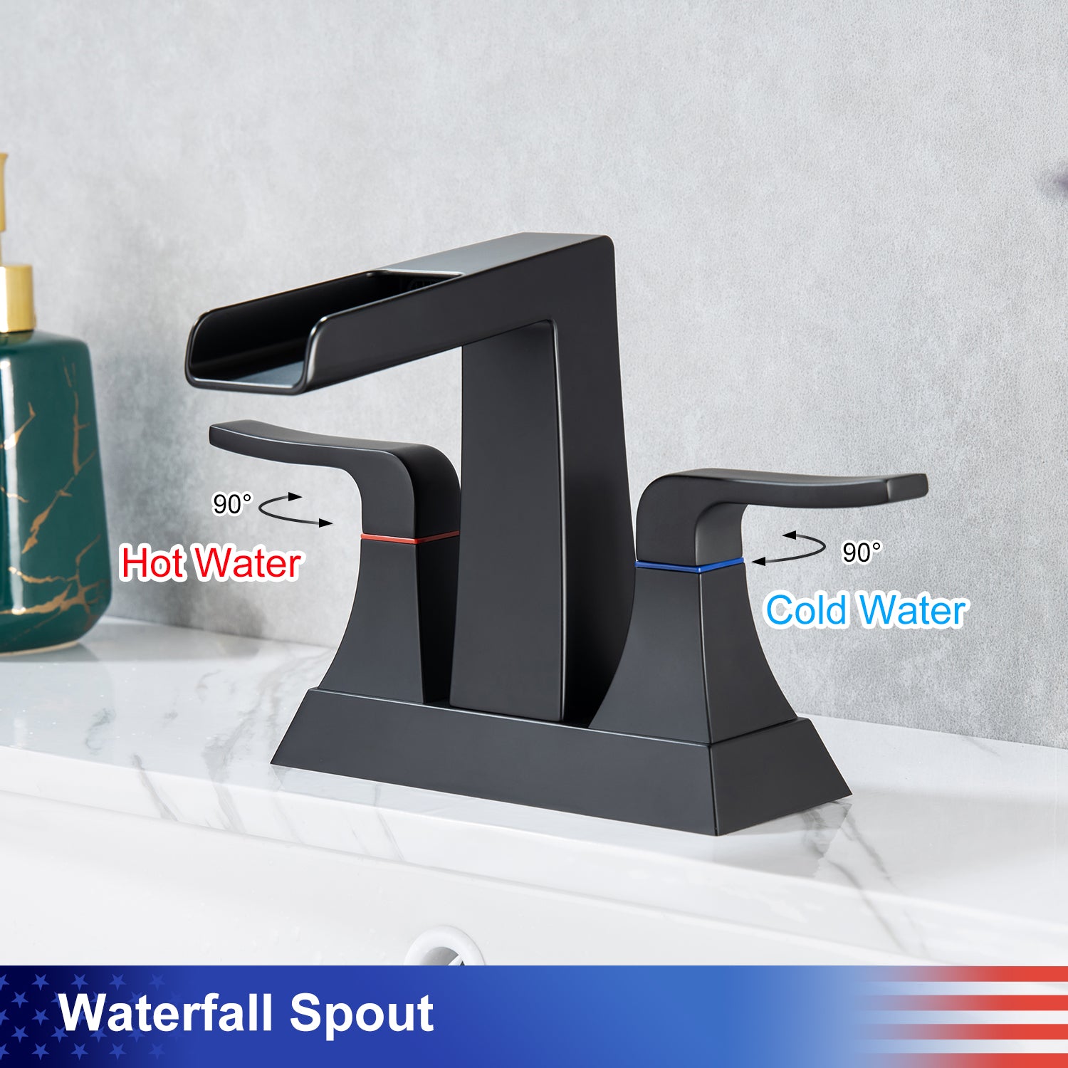 Rainlex 2-Handle Centerset Waterfall Bathroom Faucet with Drain Assembly