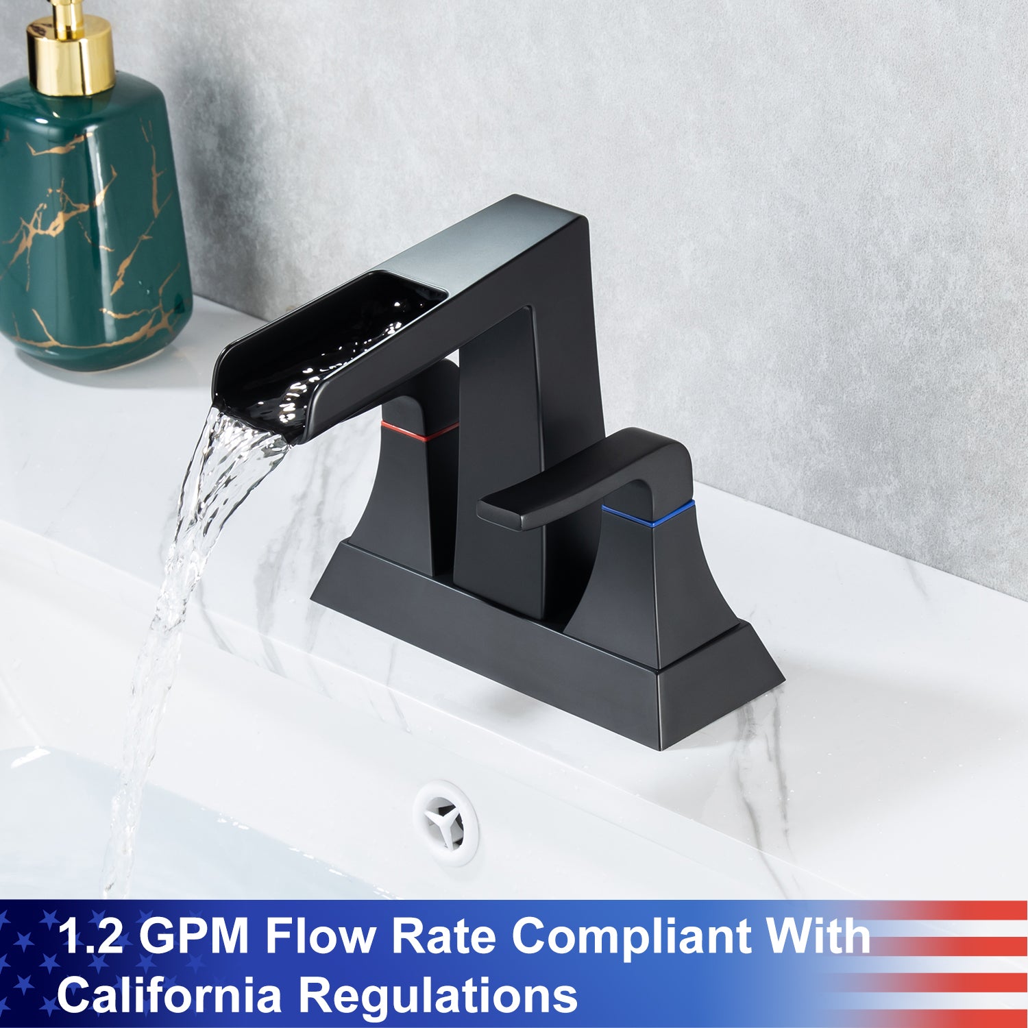 Rainlex 2-Handle Centerset Waterfall Bathroom Faucet with Drain Assembly