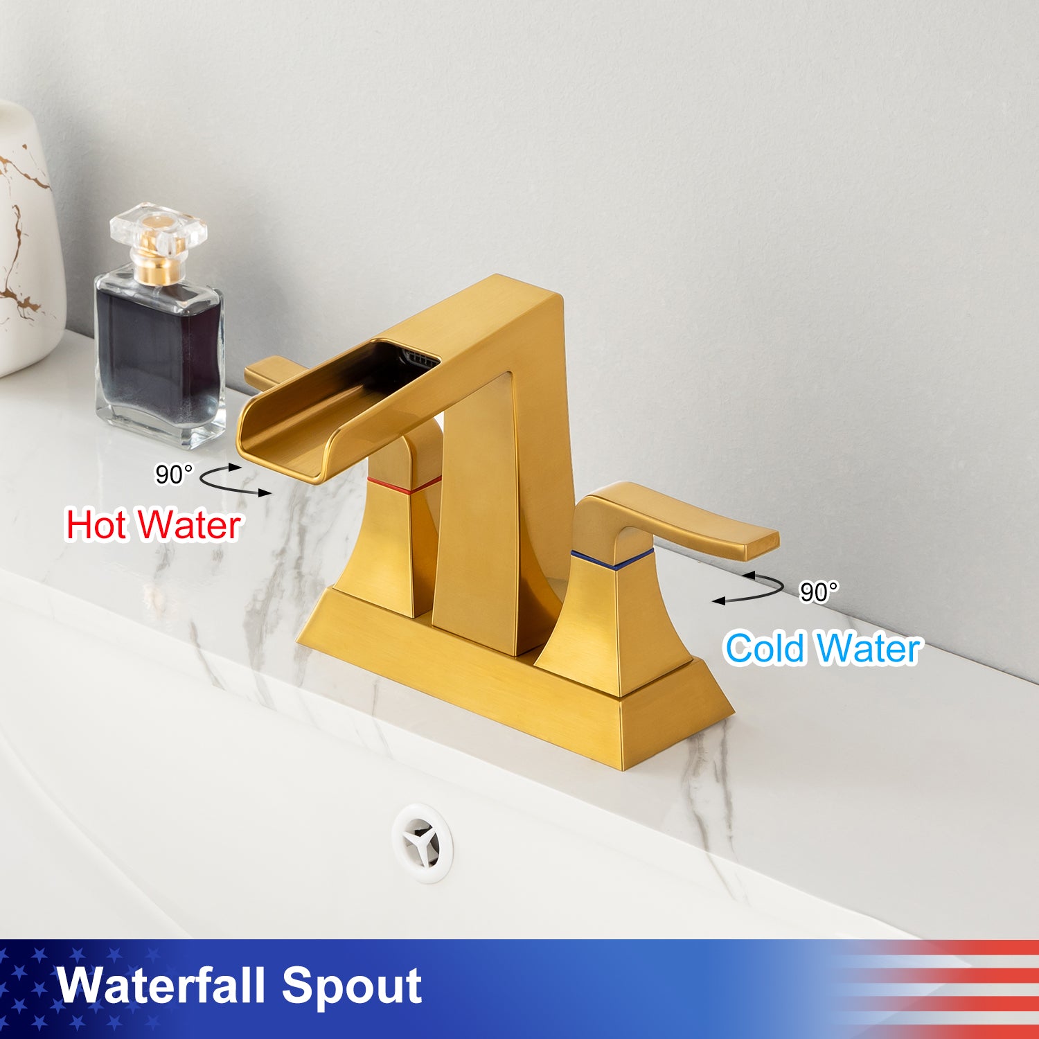 Rainlex 2-Handle Centerset Waterfall Bathroom Faucet with Drain Assembly