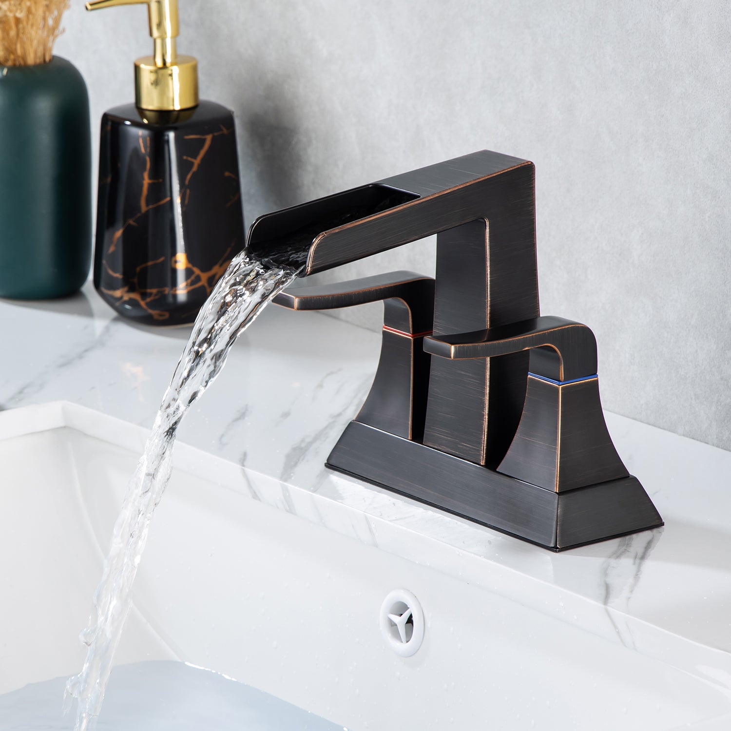 Rainlex 2-Handle Centerset Waterfall Bathroom Faucet with Drain Assembly