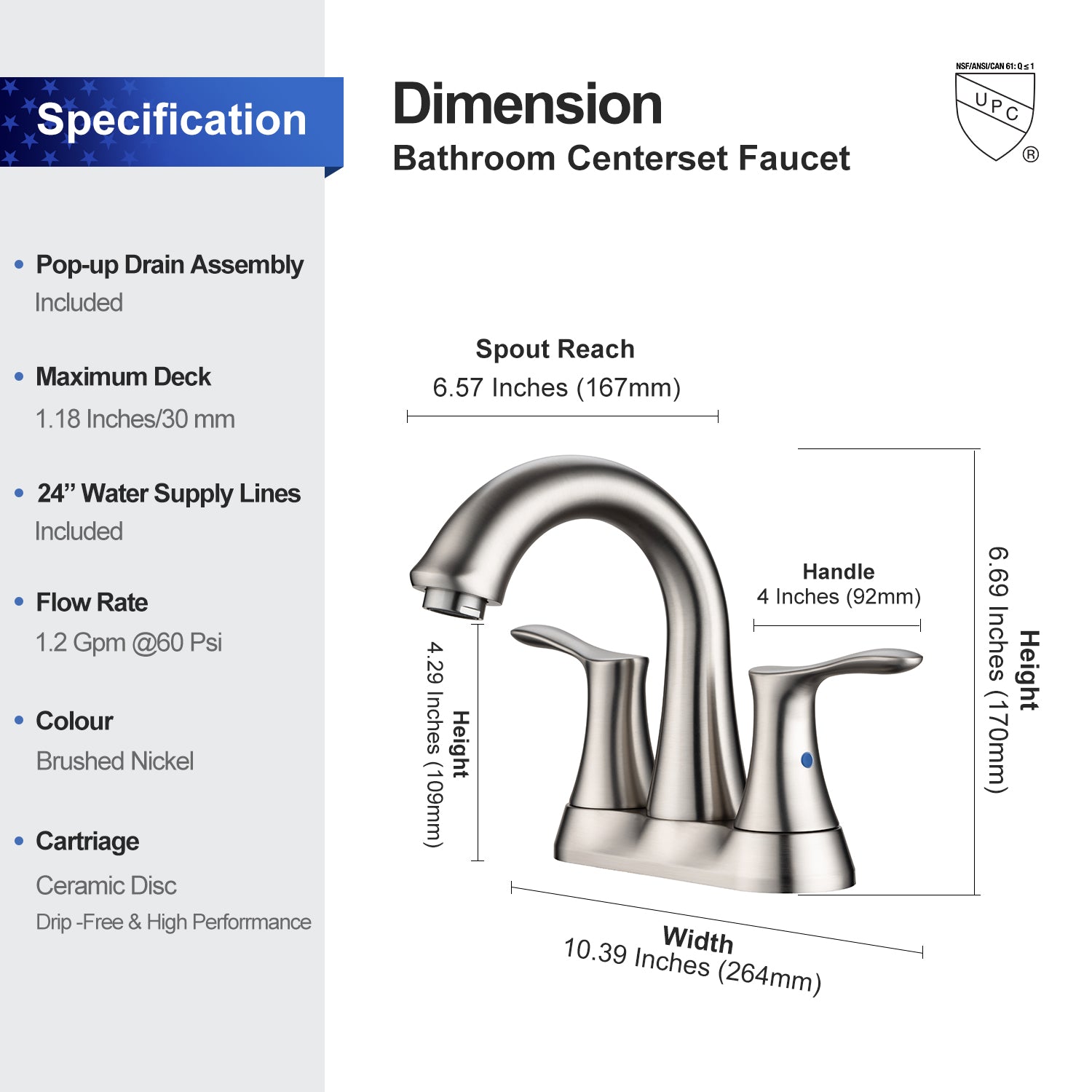 Specification | Dimension Bathroom Centerset Faucet