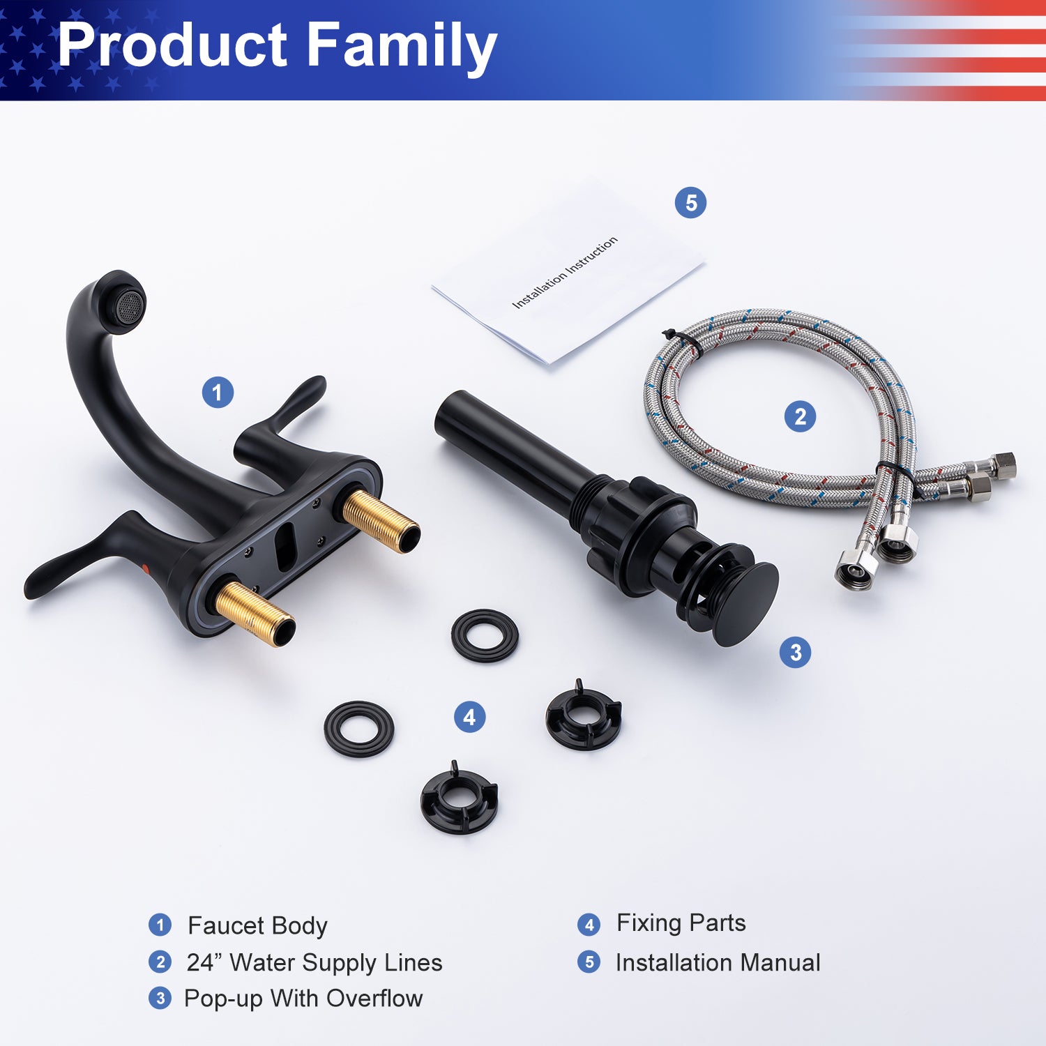2-Handle Centerset Bathroom Faucet with Drain Assembly