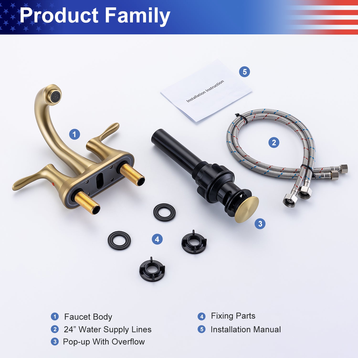 2-Handle Centerset Bathroom Faucet with Drain Assembly