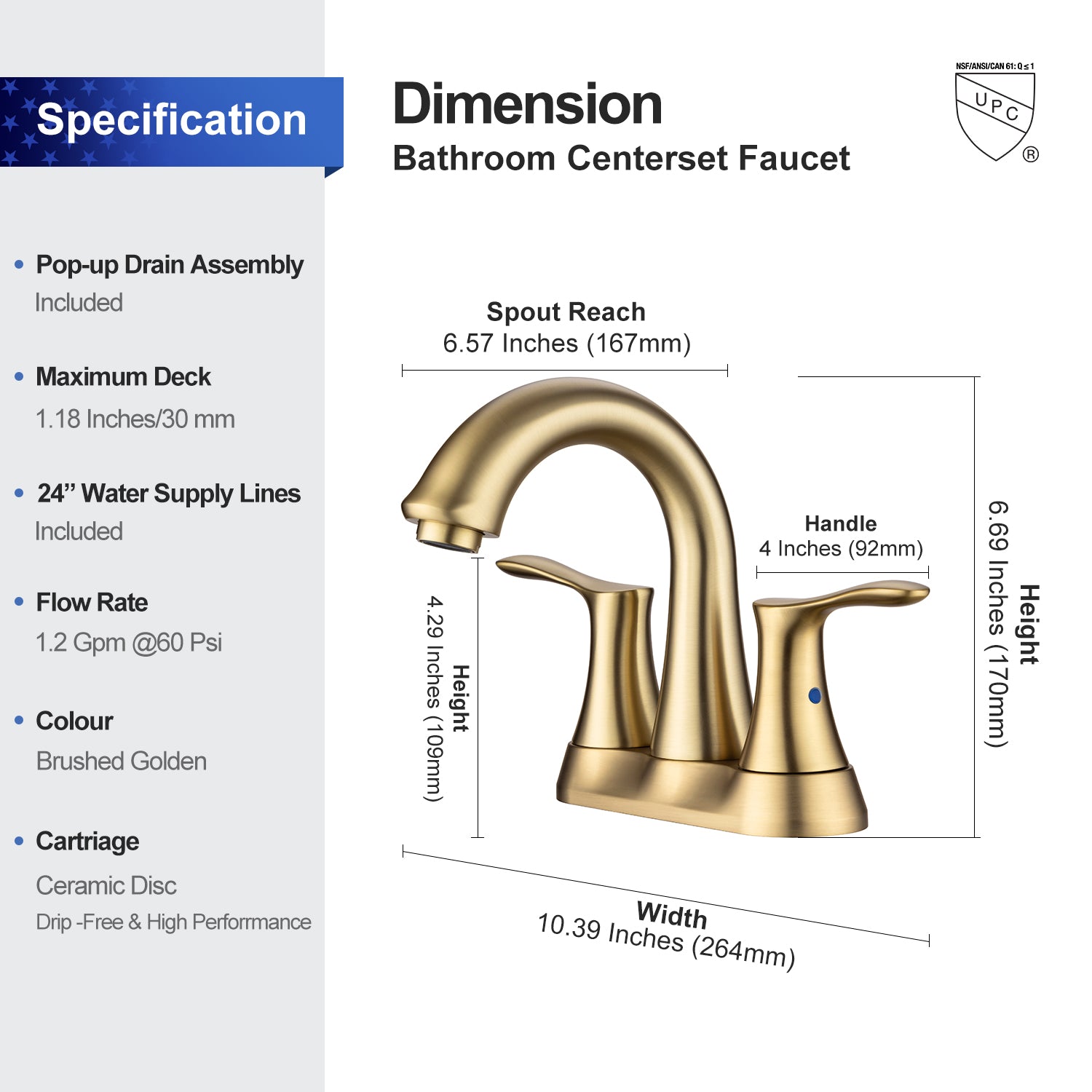 2-Handle Centerset Bathroom Faucet with Drain Assembly
