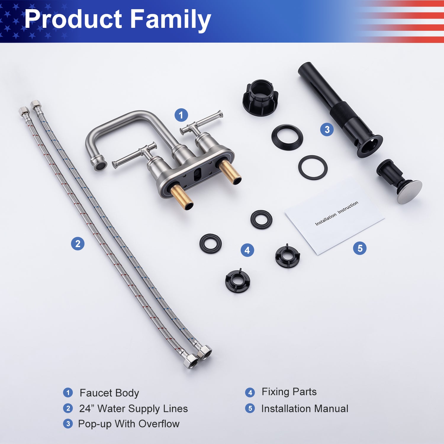 2-Handle Bathroom Faucet Assembly