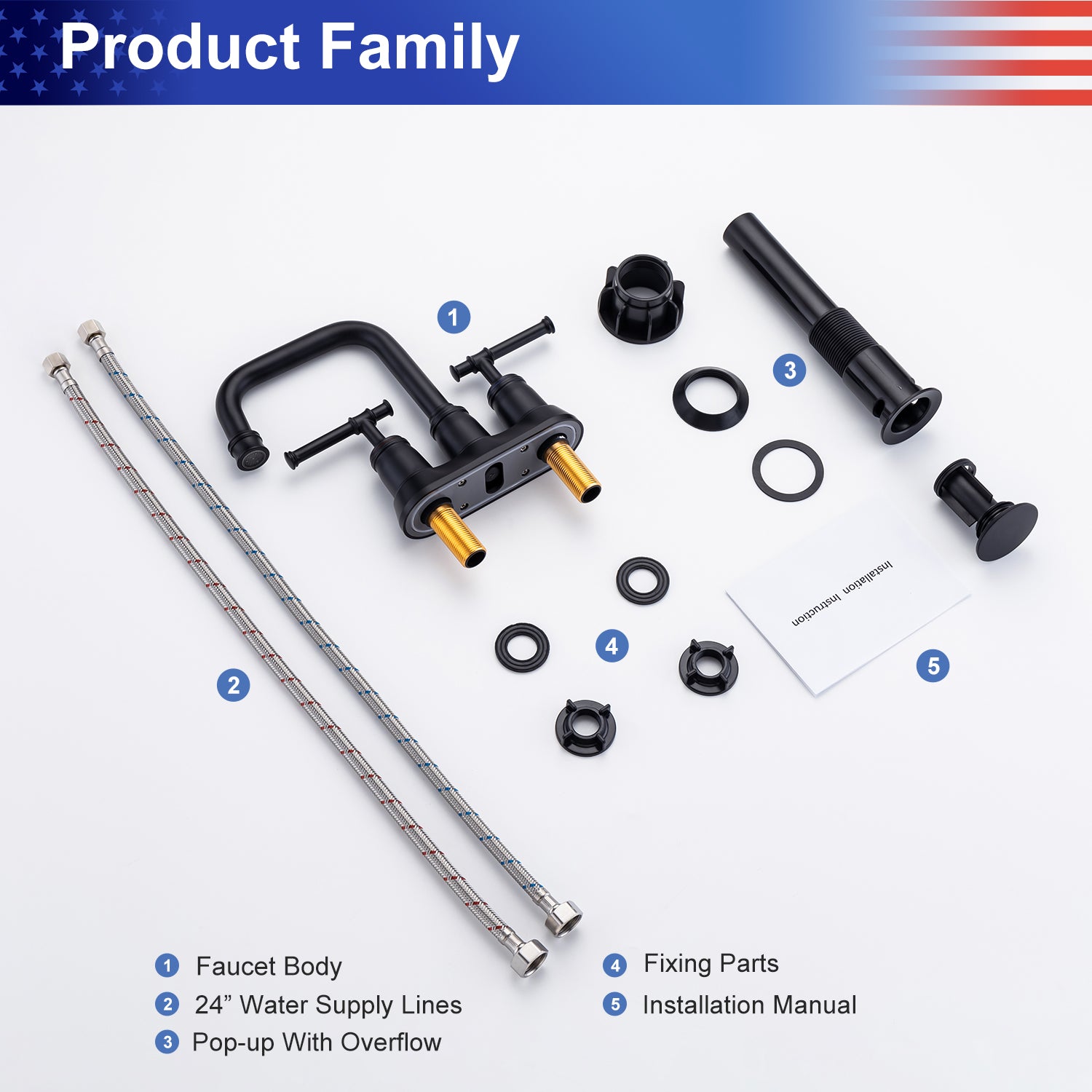2-Handle Centerset Bathroom Faucet with Drain Assembly (S3008)