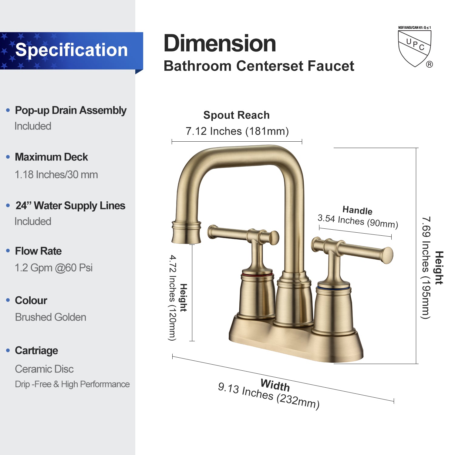 2-Handle Centerset Bathroom Faucet with Drain Assembly (S3008)
