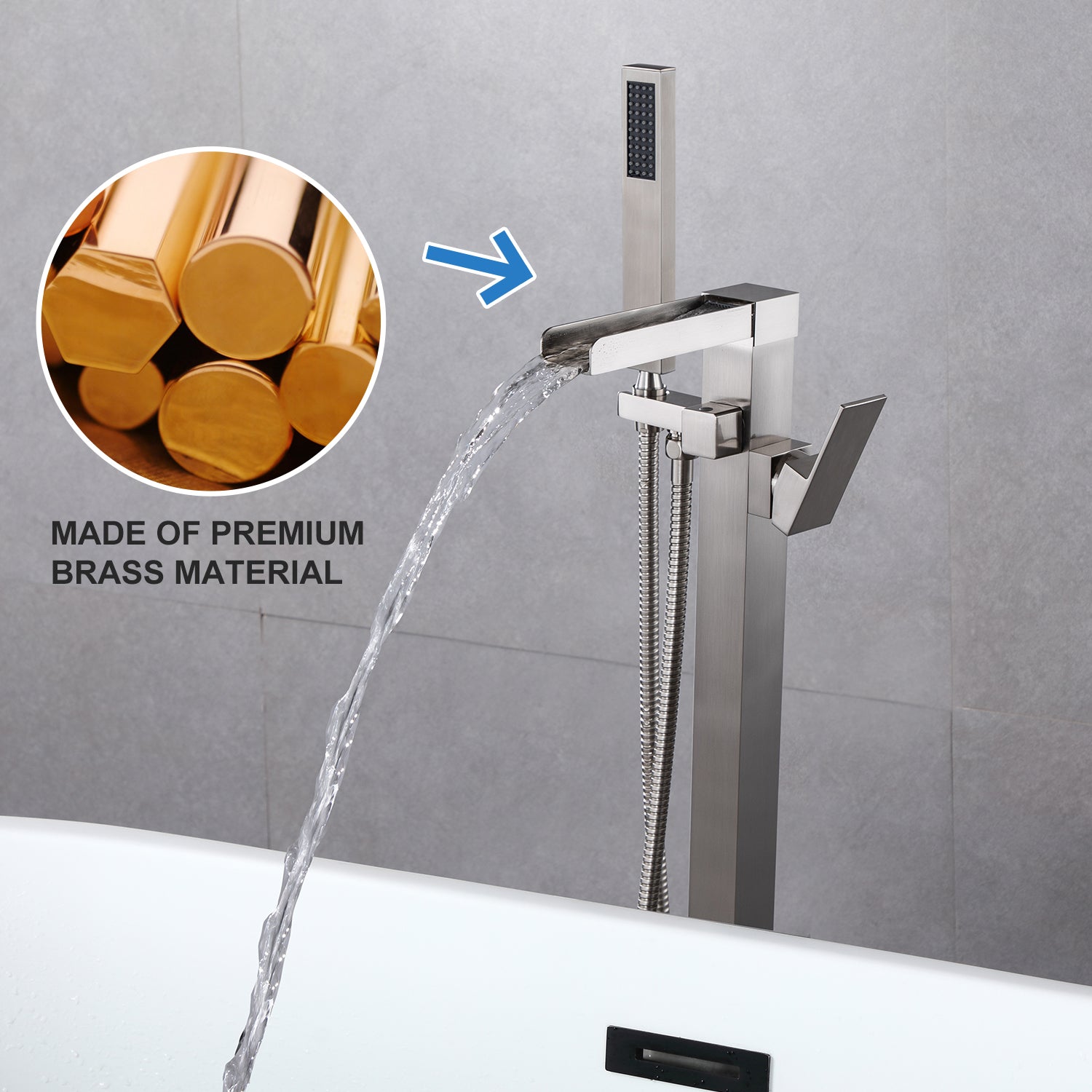Robinet de baignoire autoportant à poignée unique avec douche à main RX8002 