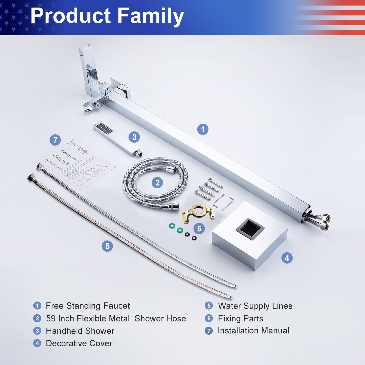 Single-Handle Floor-Mount Freestanding Tub Filler with Handheld Shower (S8002)
