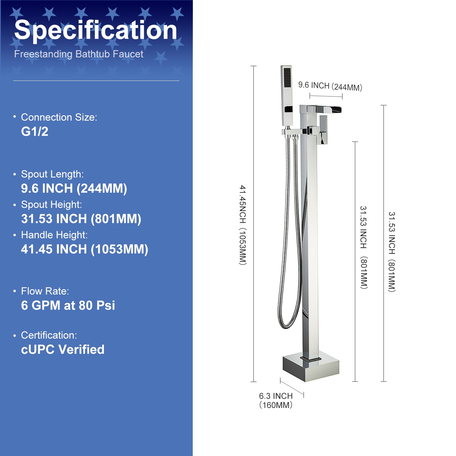 Single-Handle Floor-Mount Freestanding Tub Filler with Handheld Shower (S8002)