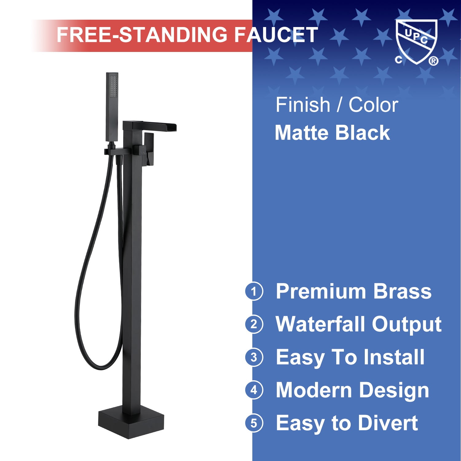 Single-Handle Floor-Mount Freestanding Tub Filler with Handheld Shower (S8002)