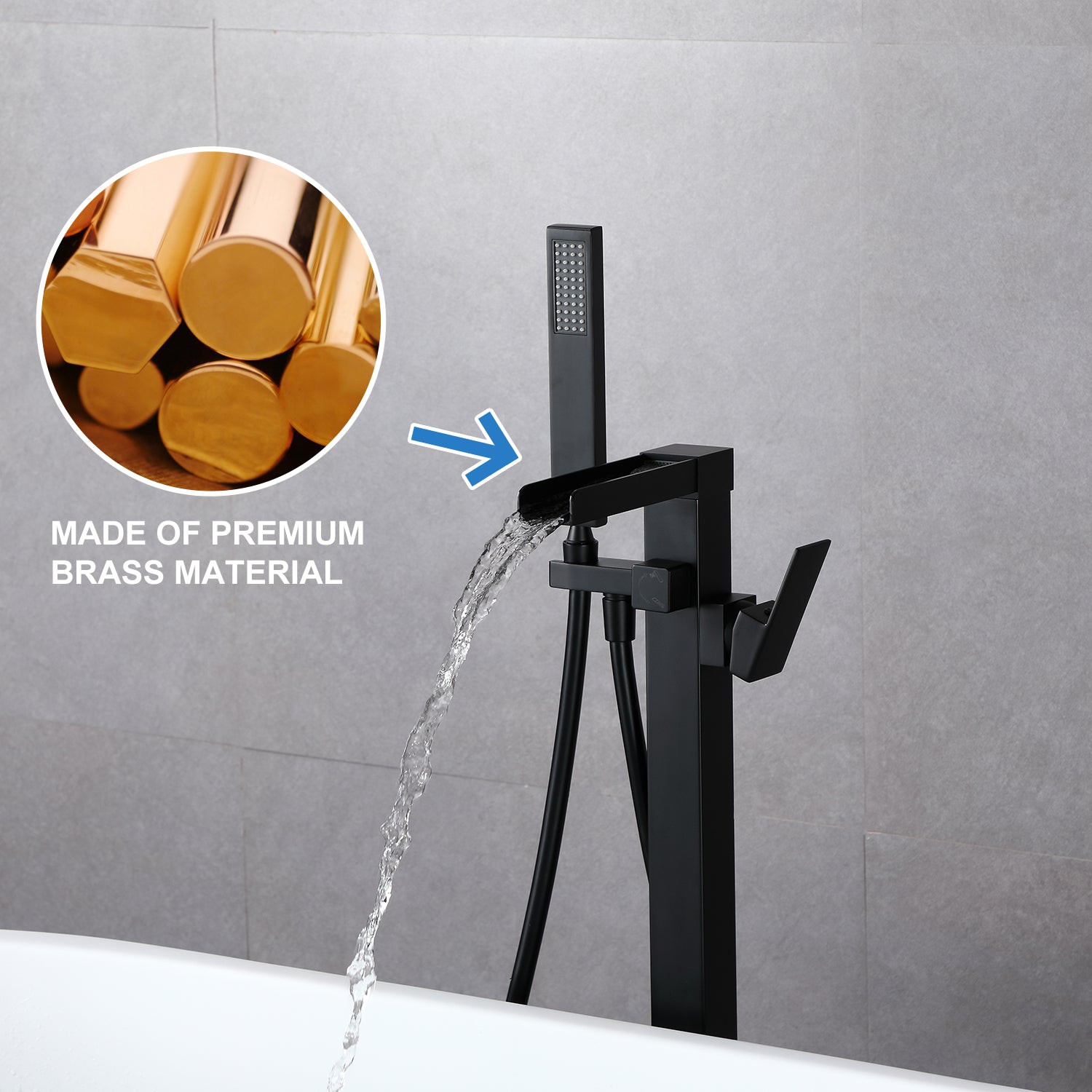 Single-Handle Floor-Mount Freestanding Tub Filler with Handheld Shower (S8002)