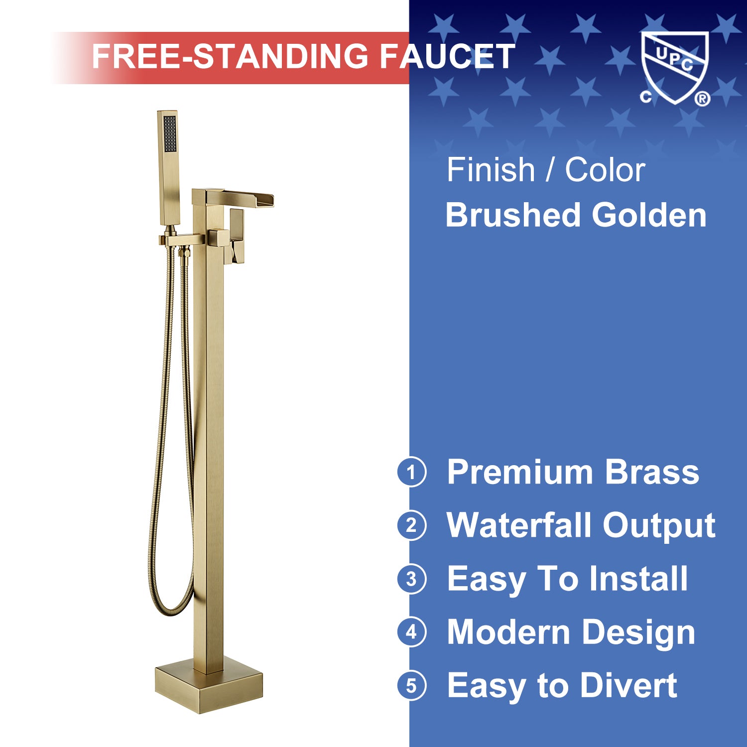 Single-Handle Floor-Mount Freestanding Tub Filler with Handheld Shower (S8002)