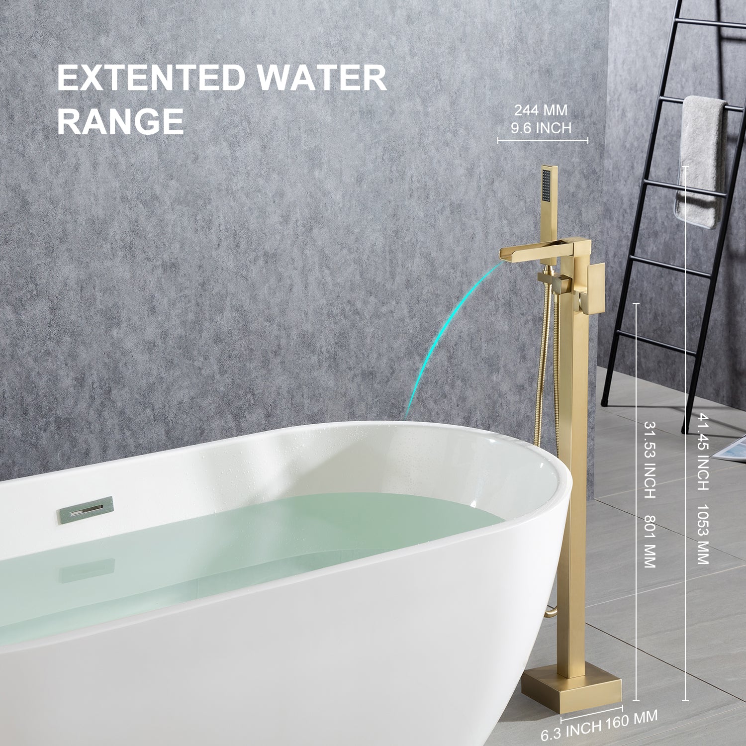 Robinet de baignoire autoportant à poignée unique avec douche à main RX8002 