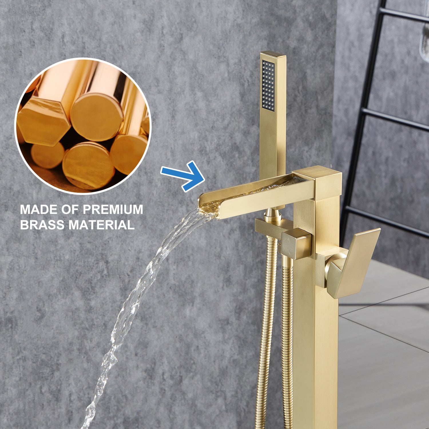 Single-Handle Floor-Mount Freestanding Tub Filler with Handheld Shower (S8002)