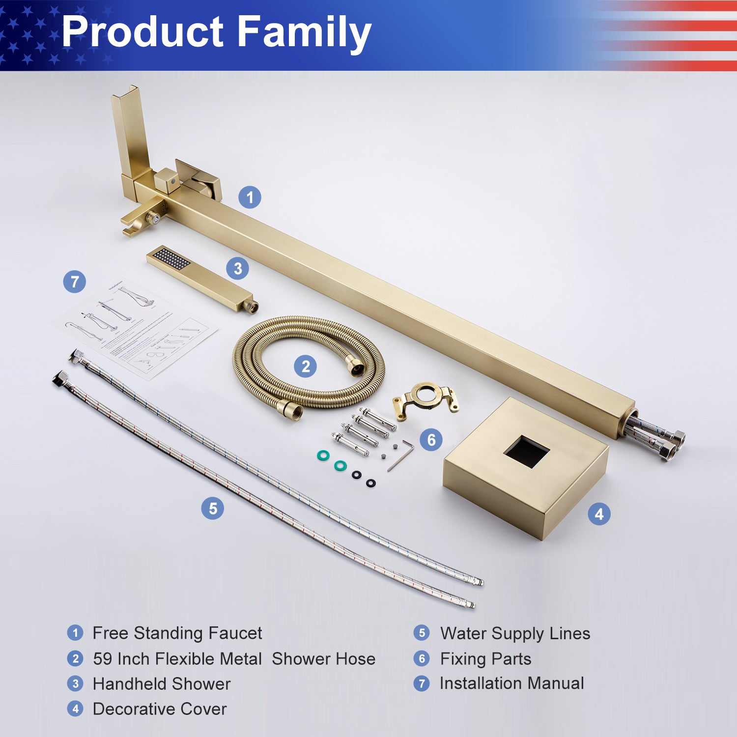 Single-Handle Floor-Mount Freestanding Tub Filler with Handheld Shower (S8002)