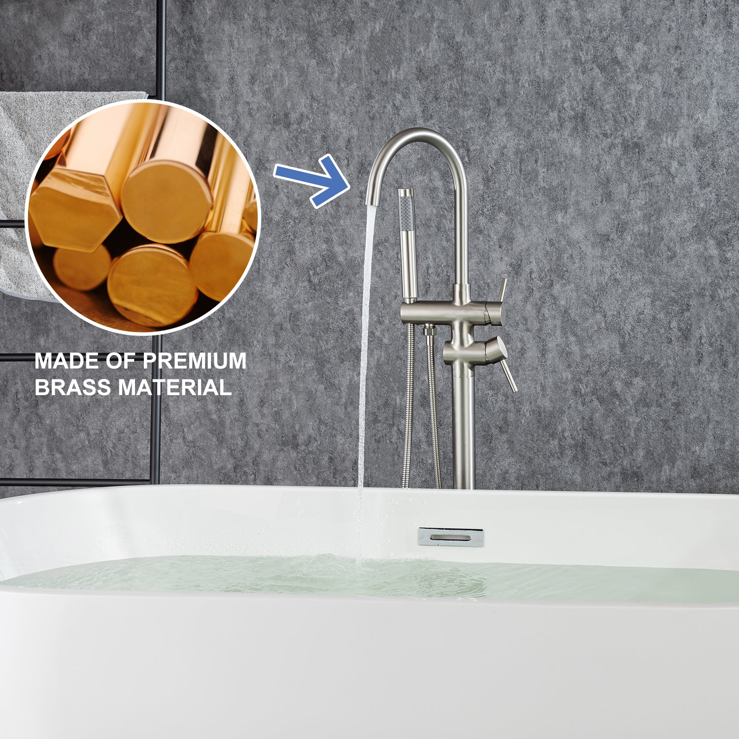 Single Handle Floor Mounted Freestanding Tub Filler with Handheld Shower RX8005