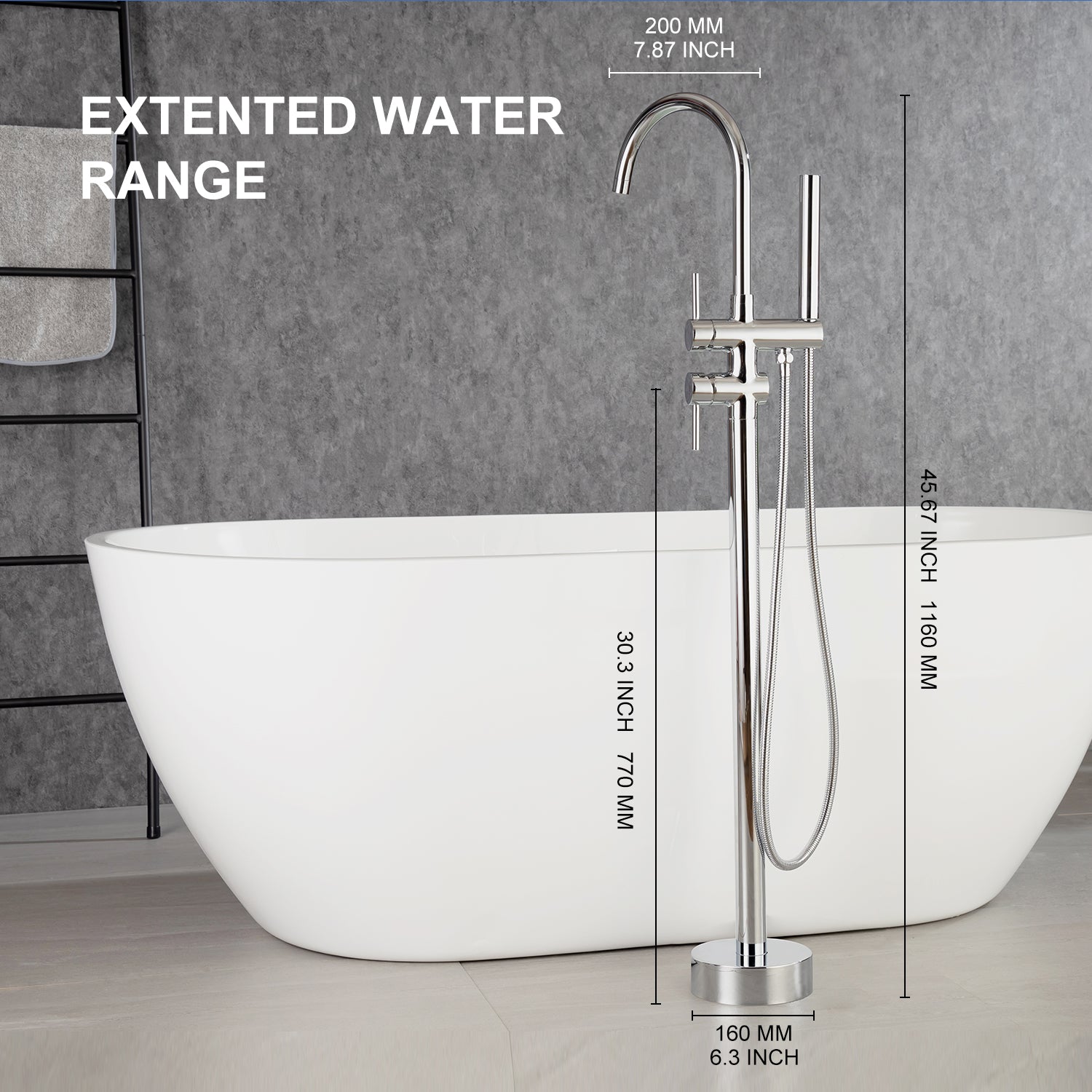 Robinet de baignoire autoportant à poignée unique avec douche à main RX8005