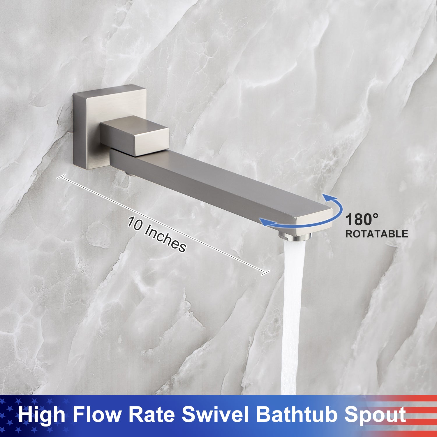 High Flow Rate Swivel Bathtub Spout