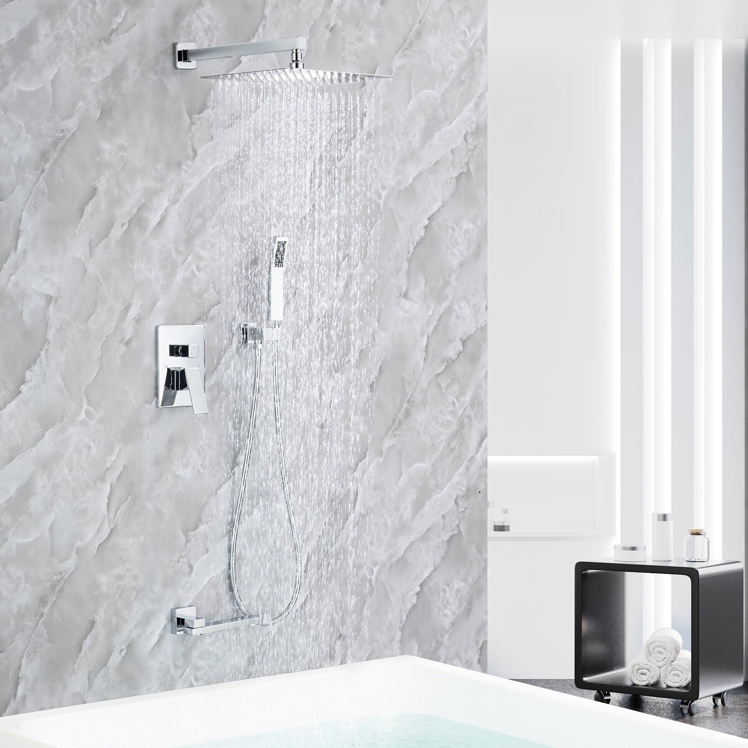 10" Square 3-Way Wall-Mount Shower System with Rough-in Valve (S93103)