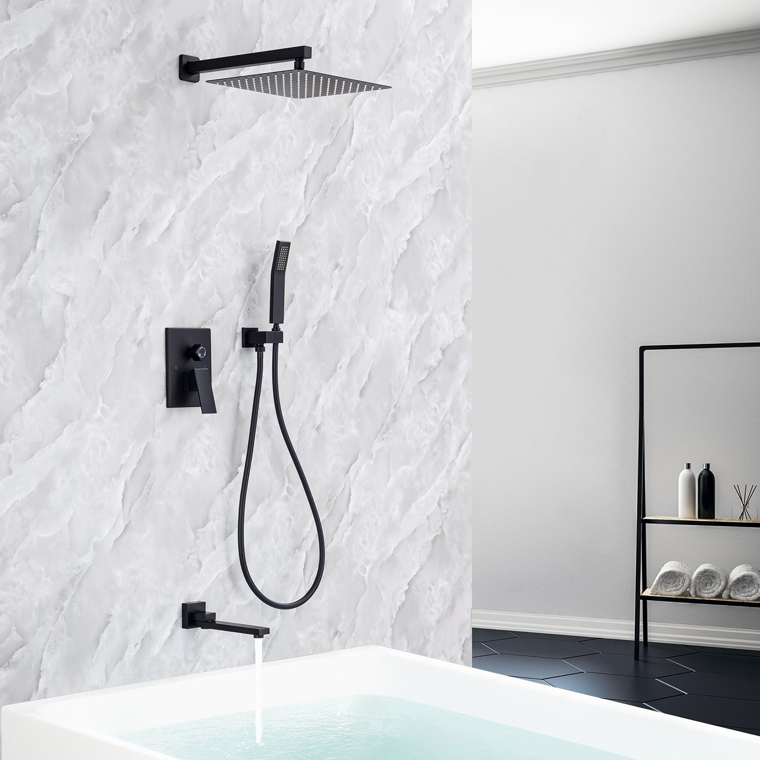 10" Shower Head 3-way Wall-Mount Square Shower Faucet with Rough-in Valve RX93103-10