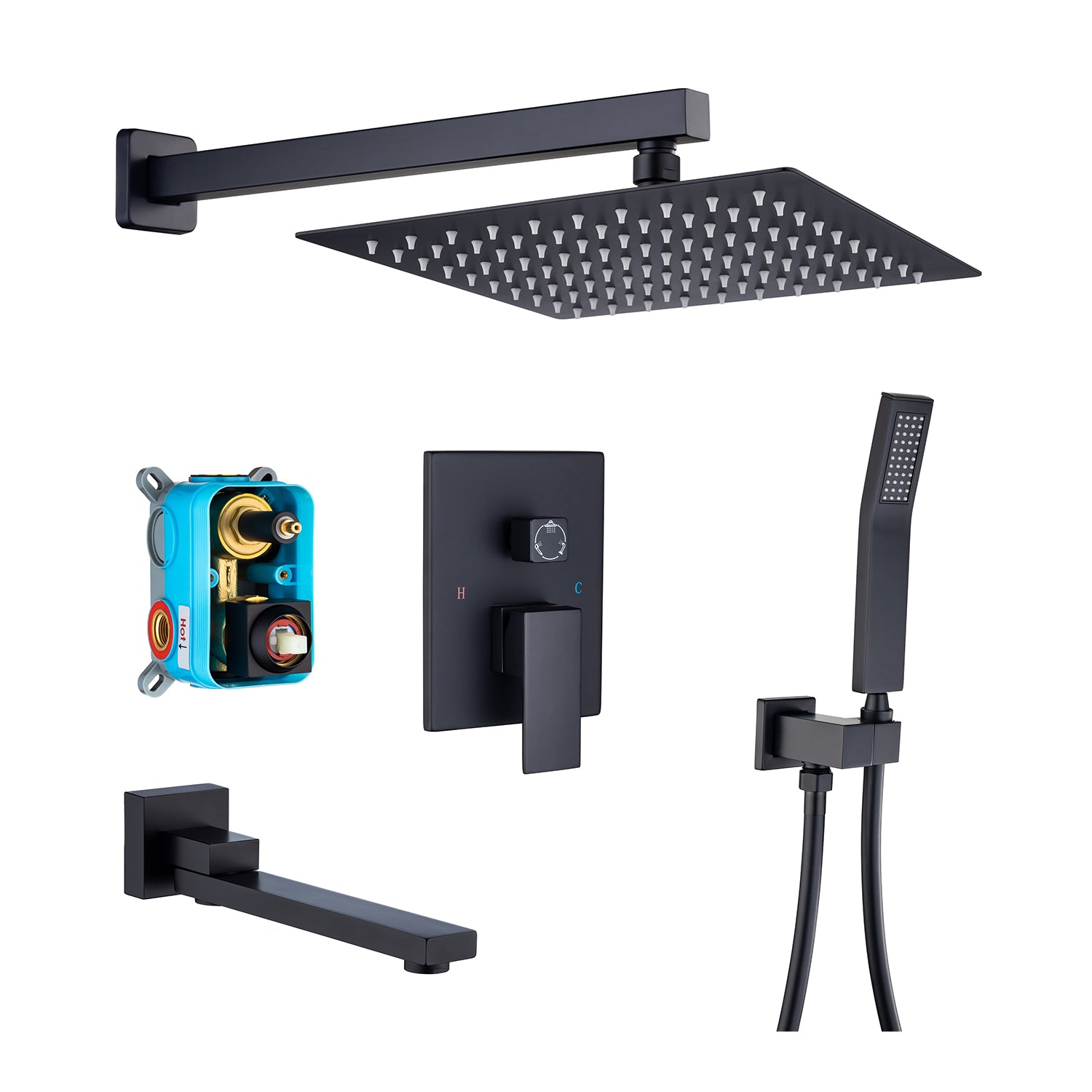 10" Shower Head 3-way Wall-Mount Square Shower Faucet with Rough-in Valve RX93103-10