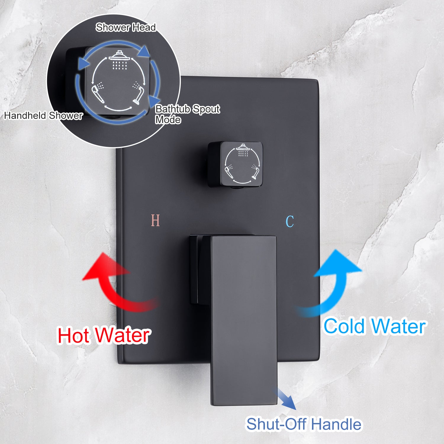 10" Square 3-Way Wall-Mount Shower System with Rough-in Valve (S93103)