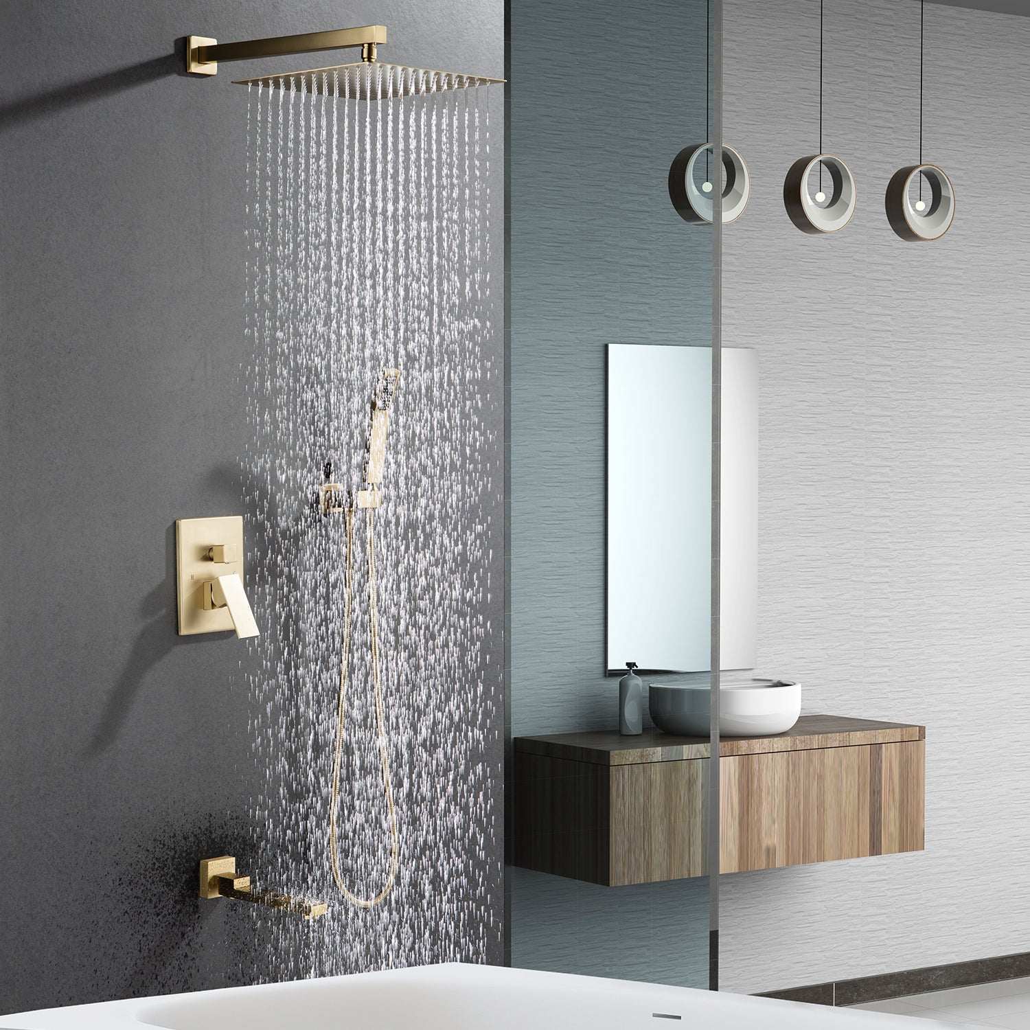 10" Square 3-Way Wall-Mount Shower System with Rough-in Valve (S93103)