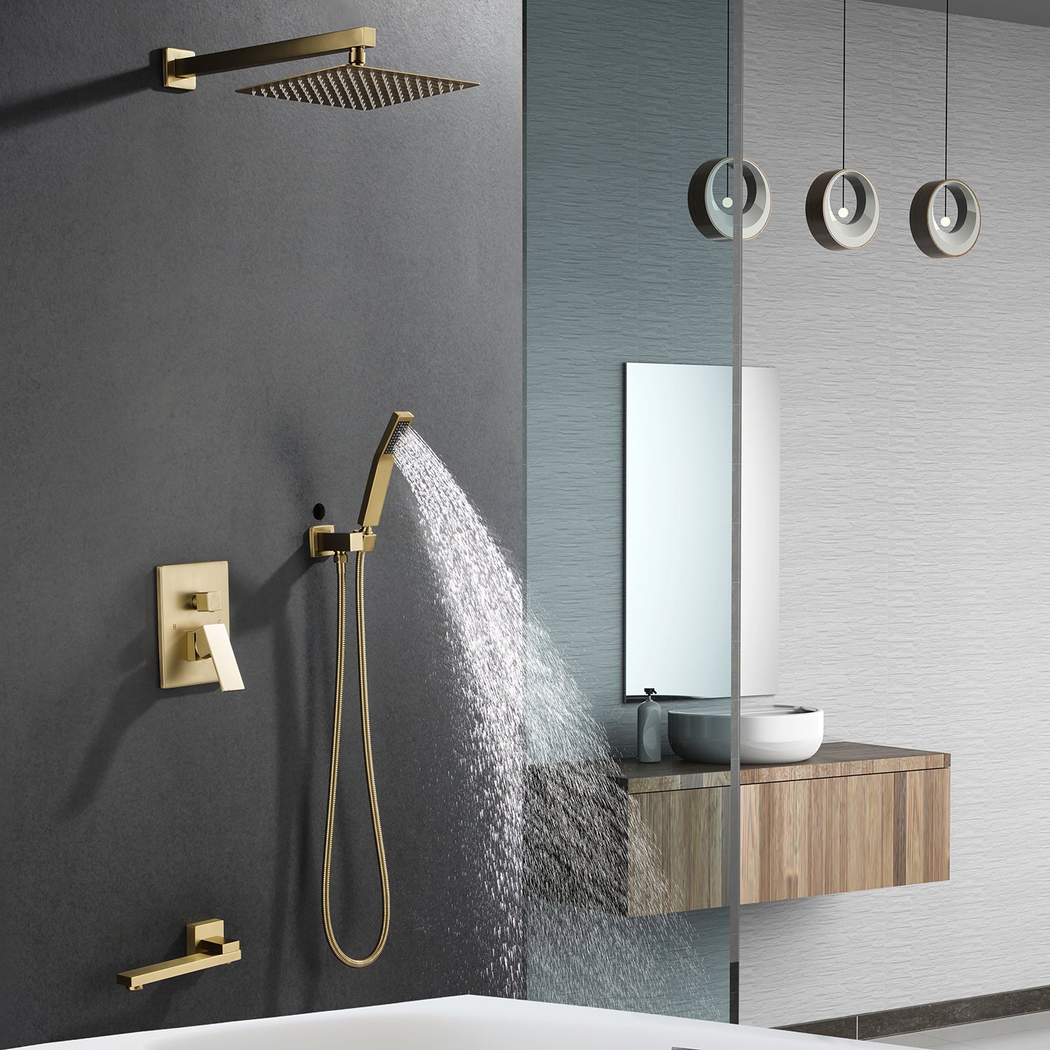 10" Shower Head 3-way Wall-Mount Square Shower Faucet with Rough-in Valve RX93103-10
